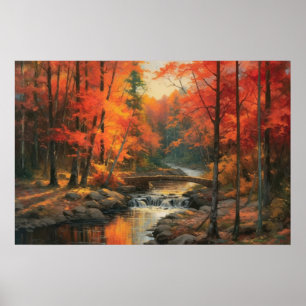 Serene Sunset in Fall Japansk Forest Fine Art Poster