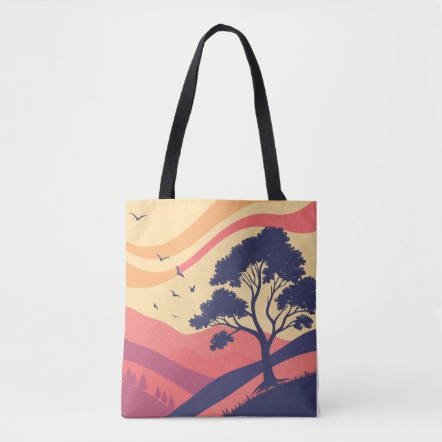Serene Sunset liggande Tote Bag Tygkasse (Framsida)