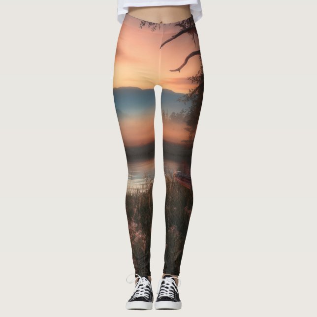Serene Sunset Print High-Waisted Leggings - Natur (Framsida)