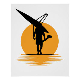 Serene Sunset Rwing:Minimalist Oarsman Silhouette Perfect Poster