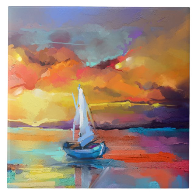 Serene Sunset Sailboat Art Kakelplatta (Framsidan)
