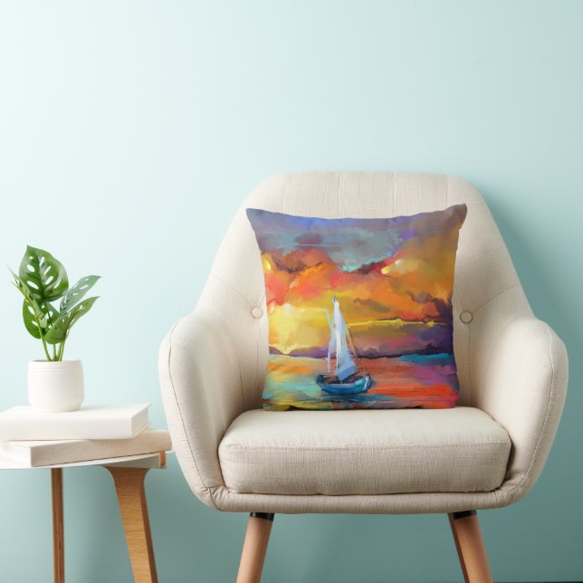 Serene Sunset Sailboat Art Kudde (Stol)