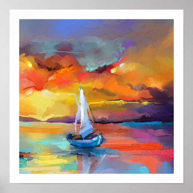 Serene Sunset Sailboat Art Poster (Framsidan)