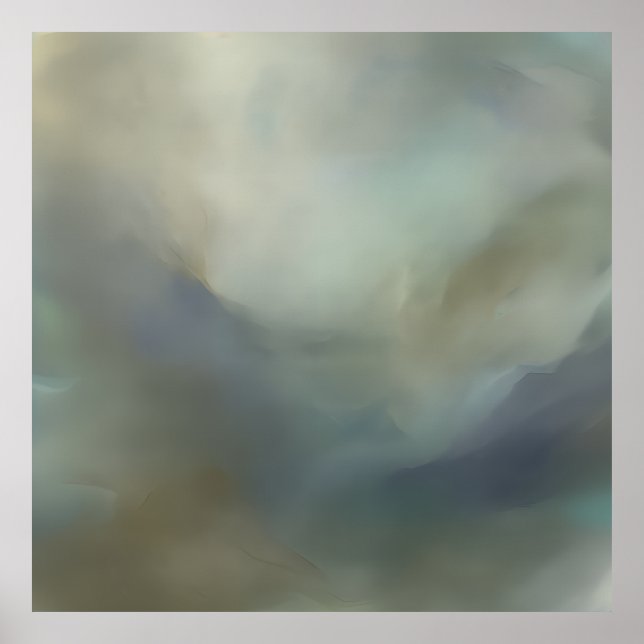 Serene Teal Blue Abstract Waves Ethereal Landscape Poster (Framsidan)