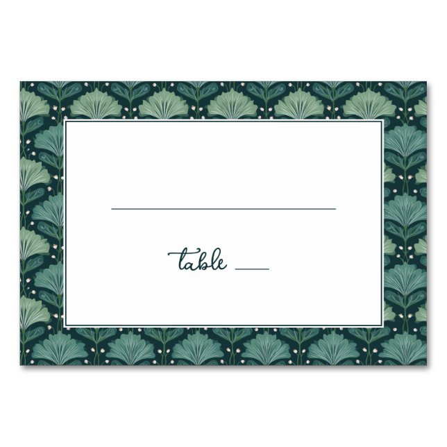 Serene Teal Botanical Leaf Border Bordsnummer (Framsidan)