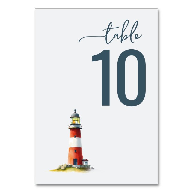 Serene Teal Watercolor Lighthouse Bordsnummer (Framsidan)