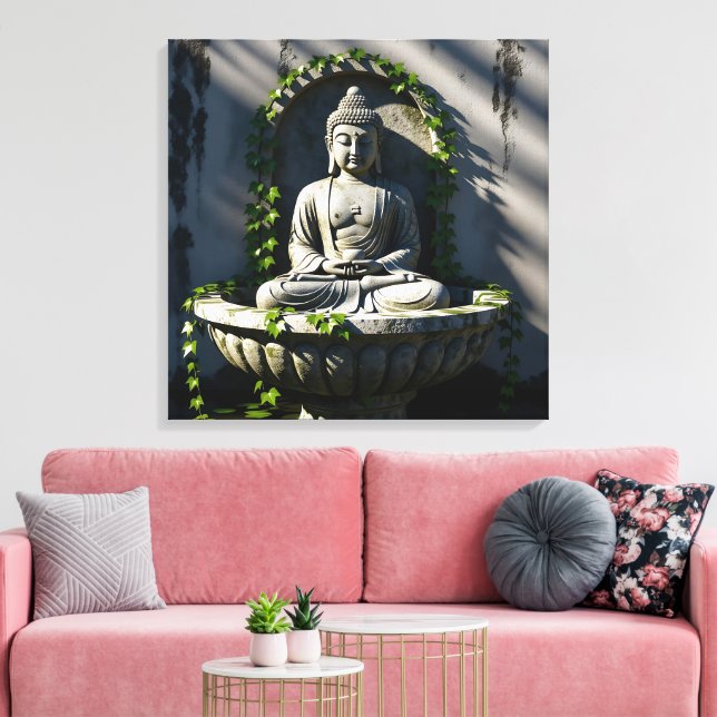 Serene Tranquil Buddha Fontän Canvastryck (Insitu (Vardagsrum))