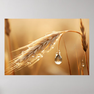 Serene tranquil Wheat Vatten Drop Nature Poster