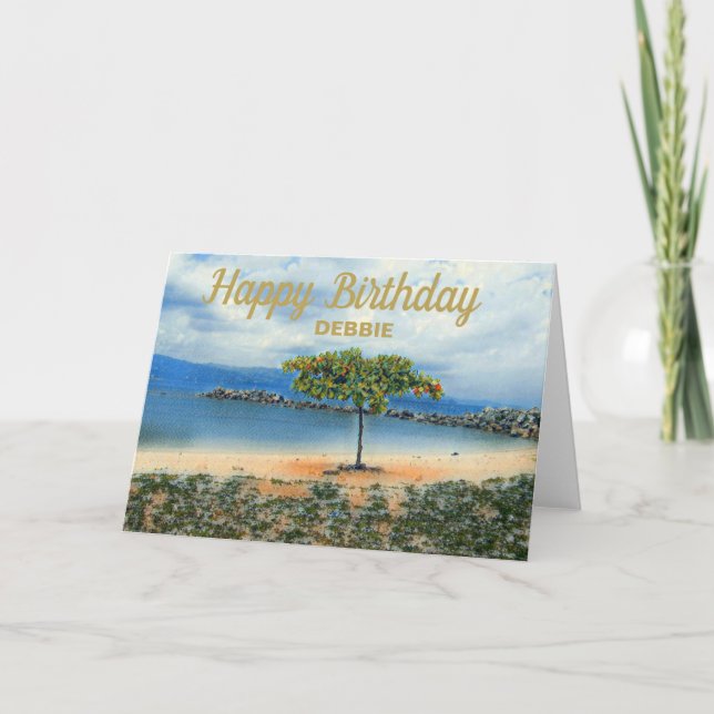 SERENE TROPICAL BEACH ANPASSNINGSBAR BIRTHDAY KORT (Framsida)