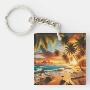 Serene Tropical Sunset Beach Painting