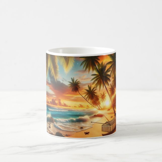Serene Tropical Sunset Beach Painting Kaffemugg (Center)