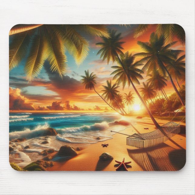 Serene Tropical Sunset Beach Painting Musmatta (Framsidan)