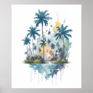 Serene Tropical Vatten vattenfärgsmålning Poster