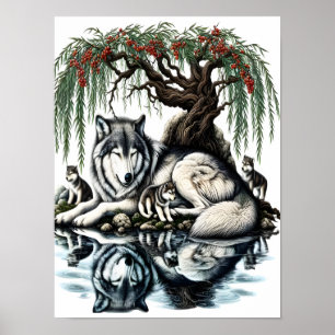 Serene Varg Family Oasis i Idyllic Nature12x16 Poster