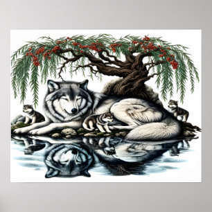 Serene Varg Family Oasis i Idyllic Nature20x16 Poster