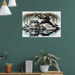 Serene Varg Family Oasis i Idyllic Nature36x24 Poster