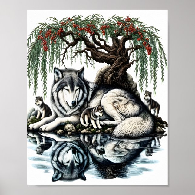 Serene Varg Family Oasis i Idyllic Nature8x10 Poster (Framsidan)
