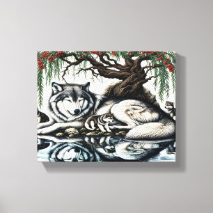 Serene Varg Family Oasis i Idyllic Nature 10x8 Canvastryck