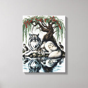 Serene Varg Family Oasis i Idyllic Nature 12 x 16 Canvastryck