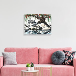 Serene Varg Family Oasis i Idyllic Nature 16 x 12 Canvastryck