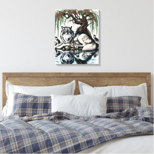 Serene Varg Family Oasis i Idyllic Nature 16 x 20 Canvastryck