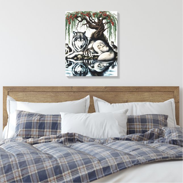 Serene Varg Family Oasis i Idyllic Nature 16 x 20 Canvastryck (Insitu (sovrum))