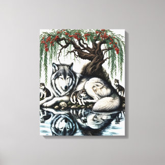 Serene Varg Family Oasis i Idyllic Nature 16 x 20 Canvastryck