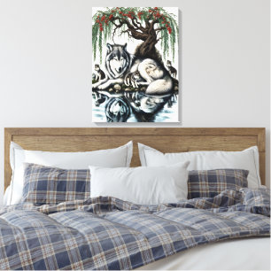 Serene Varg Family Oasis i Idyllic Nature 18 x 24 Canvastryck
