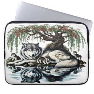 Serene Varg Family Oasis i Idyllic Nature Laptop Fodral