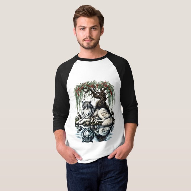 Serene Varg Family Oasis i Idyllic Nature T Shirt (Hel framsida)
