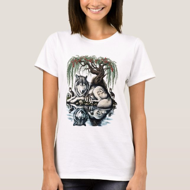 Serene Varg Family Oasis i Idyllic Nature T Shirt (Framsida)