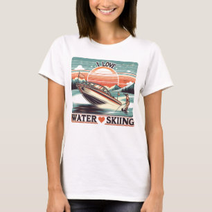 Serene Vatten: Kvinna på båten med Kärlek Vatten S T Shirt
