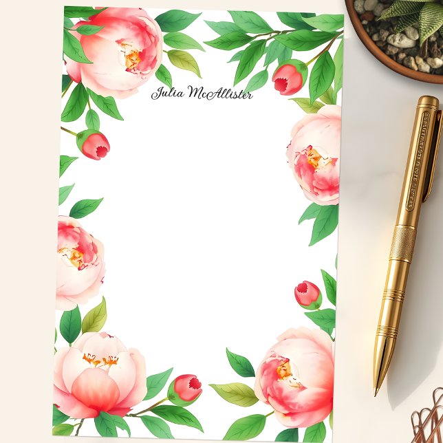 Serene Watercolor Blooming Peony Flowers Brevpapper (Skapare uppladdad)