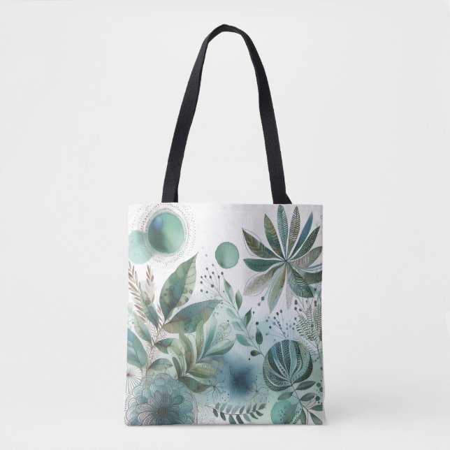 Serene Watercolor Botanical Tote Bag Tygkasse (Framsida)
