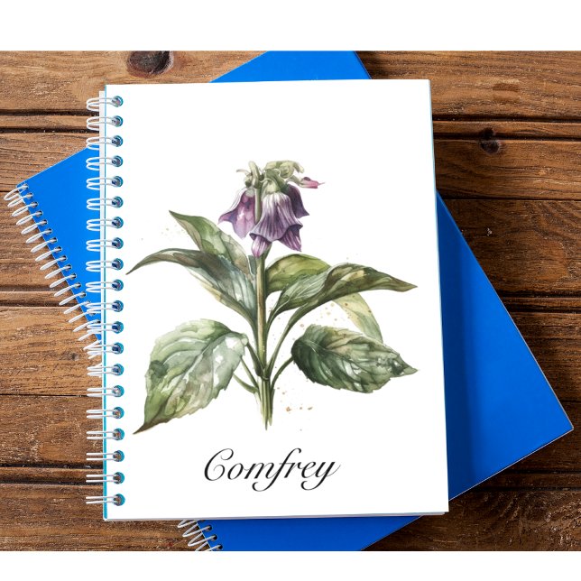 Serene Watercolor Comfrey, anpassningsbar Anteckningsbok (Skapare uppladdad)