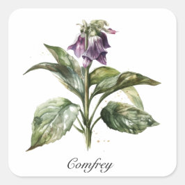 Serene Watercolor Comfrey, anpassningsbar Fyrkantigt Klistermärke