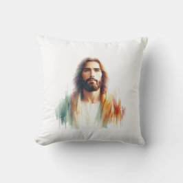 Serene Watercolor Jesus Christ Portrait – Spiritua Kudde