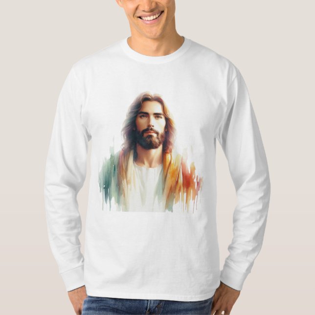 Serene Watercolor Jesus Christ Portrait – Spiritua T Shirt (Framsida)