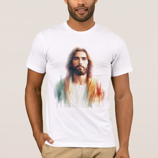 Serene Watercolor Jesus Christ Portrait – Spiritua T Shirt (Framsida)