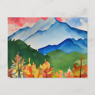 Serene Watercolor Mountains Vykort