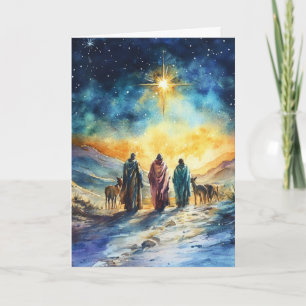 Serene Watercolor Ntivity med julstjärnan Kort