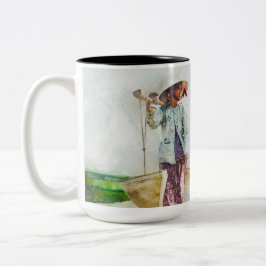 Serene Watercolor Scene Ceramic Cup for Home and O Två-Tonad Mugg