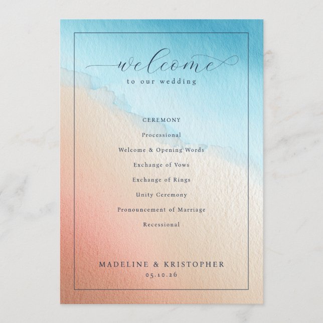 Serene Watercolor Wedding Ceremony Program (Framsida)
