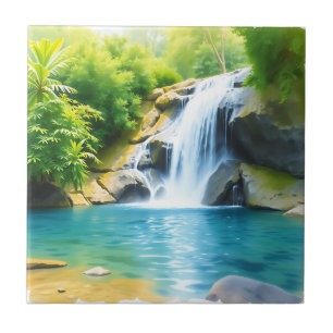 Serene Waterfall Cascading Kakelplatta