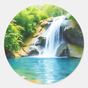 Serene Waterfall Cascading Runt Klistermärke