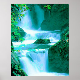 Serene Waterfall i blått och Grönt Poster