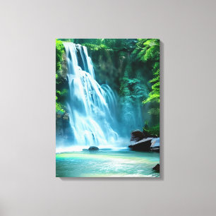 Serene Waterfall i Blek Blue och Grönt Canvastryck