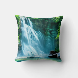 Serene Waterfall i Blek Blue och Grönt Kudde