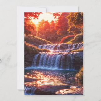 Serene Waterfall vid Sunset Lodrät Poster Inbjudningar