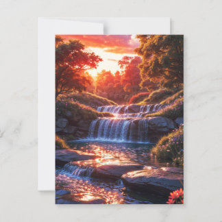 Serene Waterfall vid Sunset Lodrät Poster Vykort